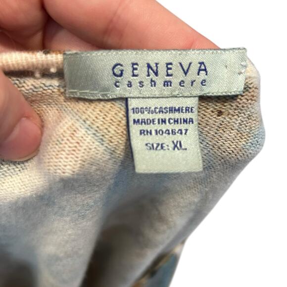 Geneva Cashmere Sweater Large Cream Blue Paisley V Neck Soft Maximalist Luxury - Picture 6 of 15